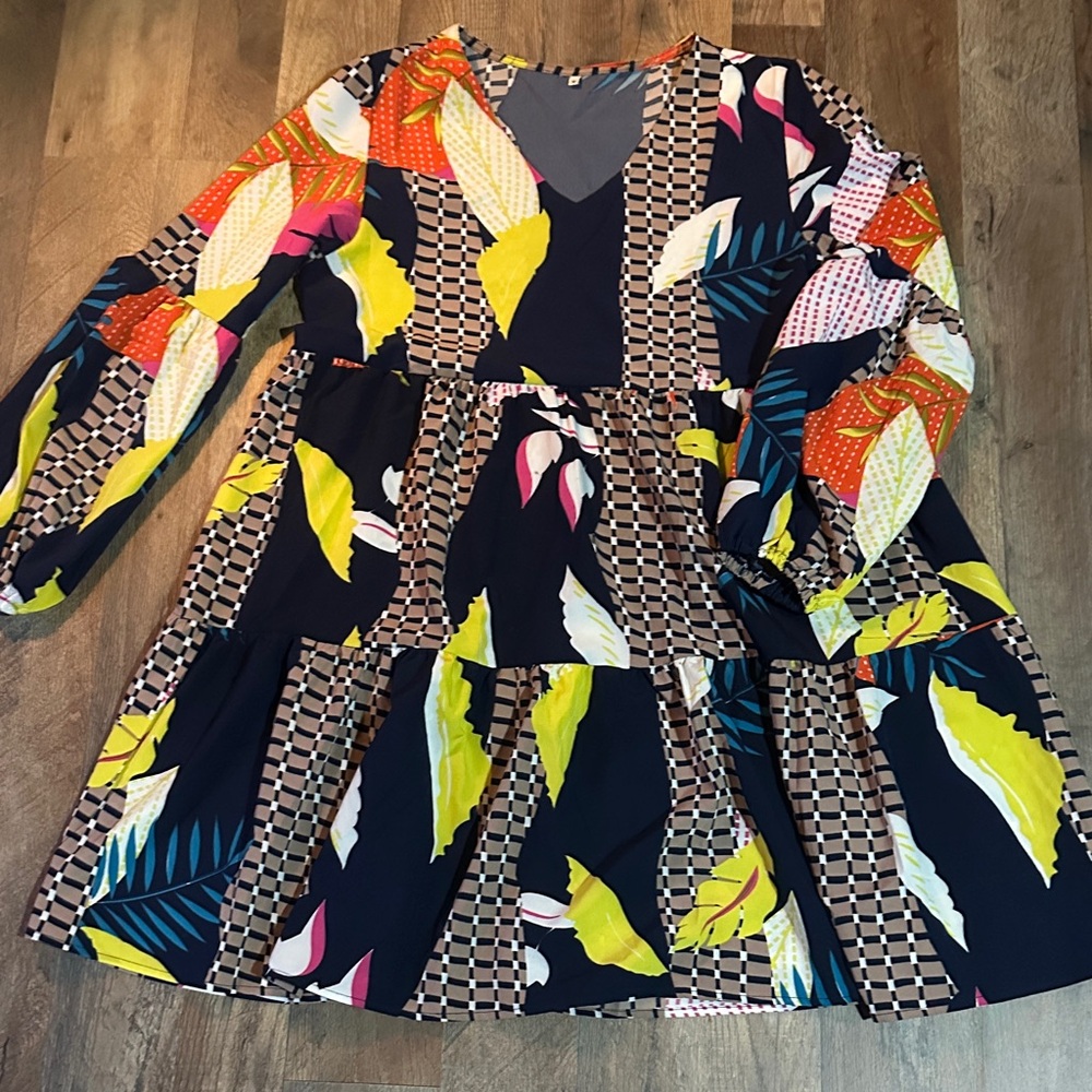 Colorful Patterned Long Sleeve Dress